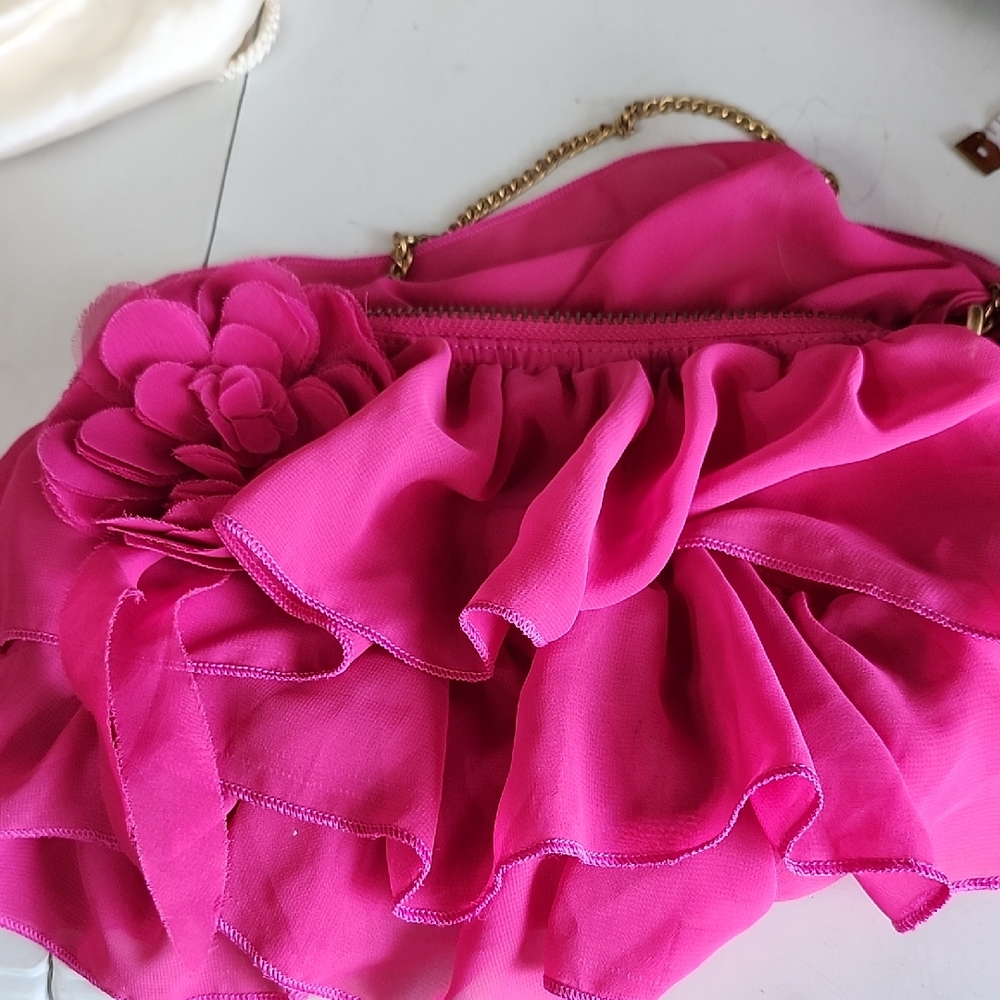 GAP Fuchsia Ruffle Clutch with Floral Detail